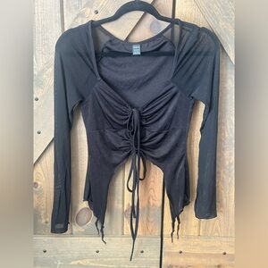 SHEIN Black Ruched Long Sleeve Blouse